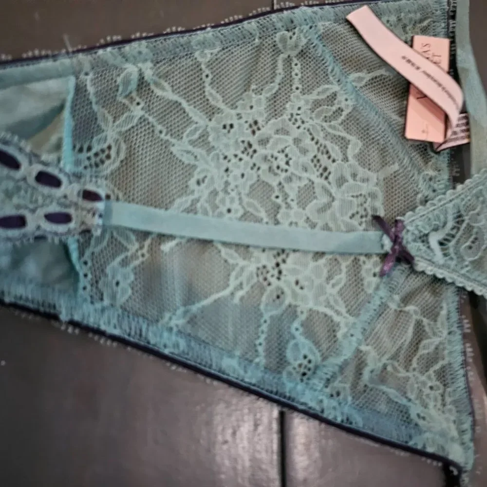 NWT Victoria's Secret Dream Angels Blue V-String Floral Lace Panties Size XL